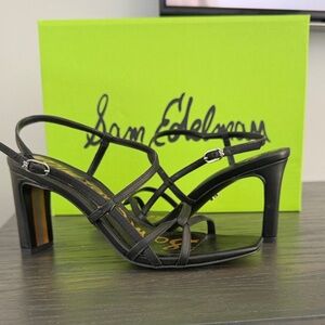 The Sam Edelman 'Emmie' 
 Black Strappy Block-Heel Sandals